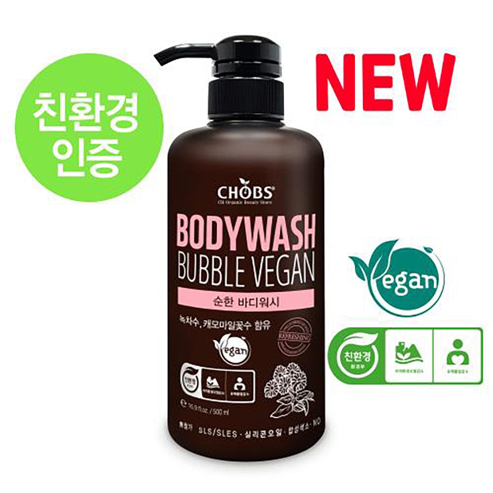 CHOBS Eco Friendly Vegan Foaming Body Wash 500ml Sub-Acidic Soothing Shower Gel _ Made in Korea